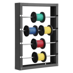 wire spool rack, 4 adjustable rods, cold rolled steel wire spool holder wall mounted for multi spools, wiring storage, 150 lbs capacity cable dispenser, for electrical industrial retail use