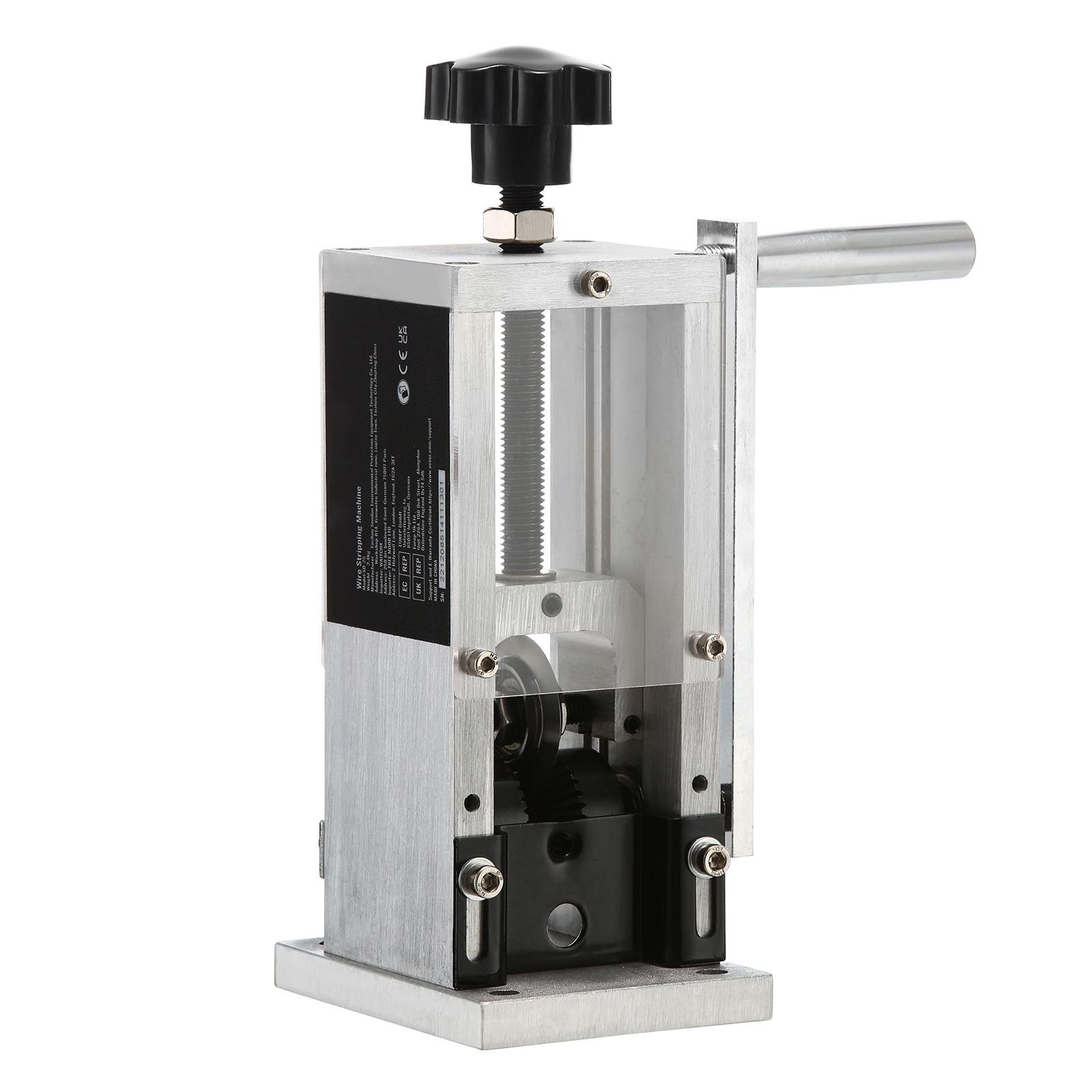 wire stripping machine,wire stripper with hand crank or drill powered,0.06'' 1.18'' copper wire stripper,visible stripping depth reference,portable aluminum frame wire peeler