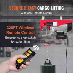 wireless electric hoist, 440 lbs 110v electric steel wire winch with wireless remote control, 40ft single cable lifting height & pure copper motor, for garage warehouse factory