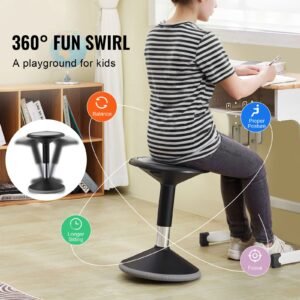 wobble chair, height adjustable (15.7 21.7") active chair, flexible seating wobble stool made of pvc+abs improves focus & posture, ideal for schools, office and home, age 12 18, black