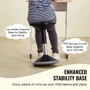wobble chair, height adjustable (15.7 21.7") active chair, flexible seating wobble stool made of pvc+abs improves focus & posture, ideal for schools, office and home, age 12 18, black