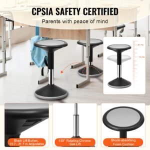 wobble chair, height adjustable (15.7 21.7") active chair, flexible seating wobble stool made of pvc+abs improves focus & posture, ideal for schools, office and home, age 12 18, black