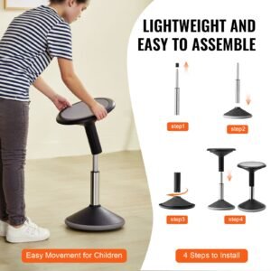 wobble chair, height adjustable (15.7 21.7") active chair, flexible seating wobble stool made of pvc+abs improves focus & posture, ideal for schools, office and home, age 12 18, black