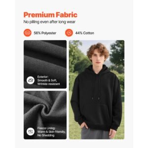 women pullover hoodie, xx large size, fleece long sleeve comfy casual basic pullover hooded sweatshirt, warm & skin friendly, practical & trendy, black hoodie with large pocket for fall & winter