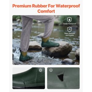 women's deck boots, waterproof fishing rain boots, anti slip ankle rubber boots, gardening insulated mud boots, neoprene rubber, lightweight & durable, for manufacturing, farming, size 10 us