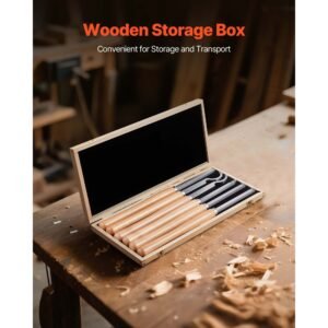 wood lathe turning tool set, 6pcs, lathe roughing, finishing, detailing hollow tool with wooden handle, diamond round square carbide inserts, wooden box, for beginners, hobbyists, professionals