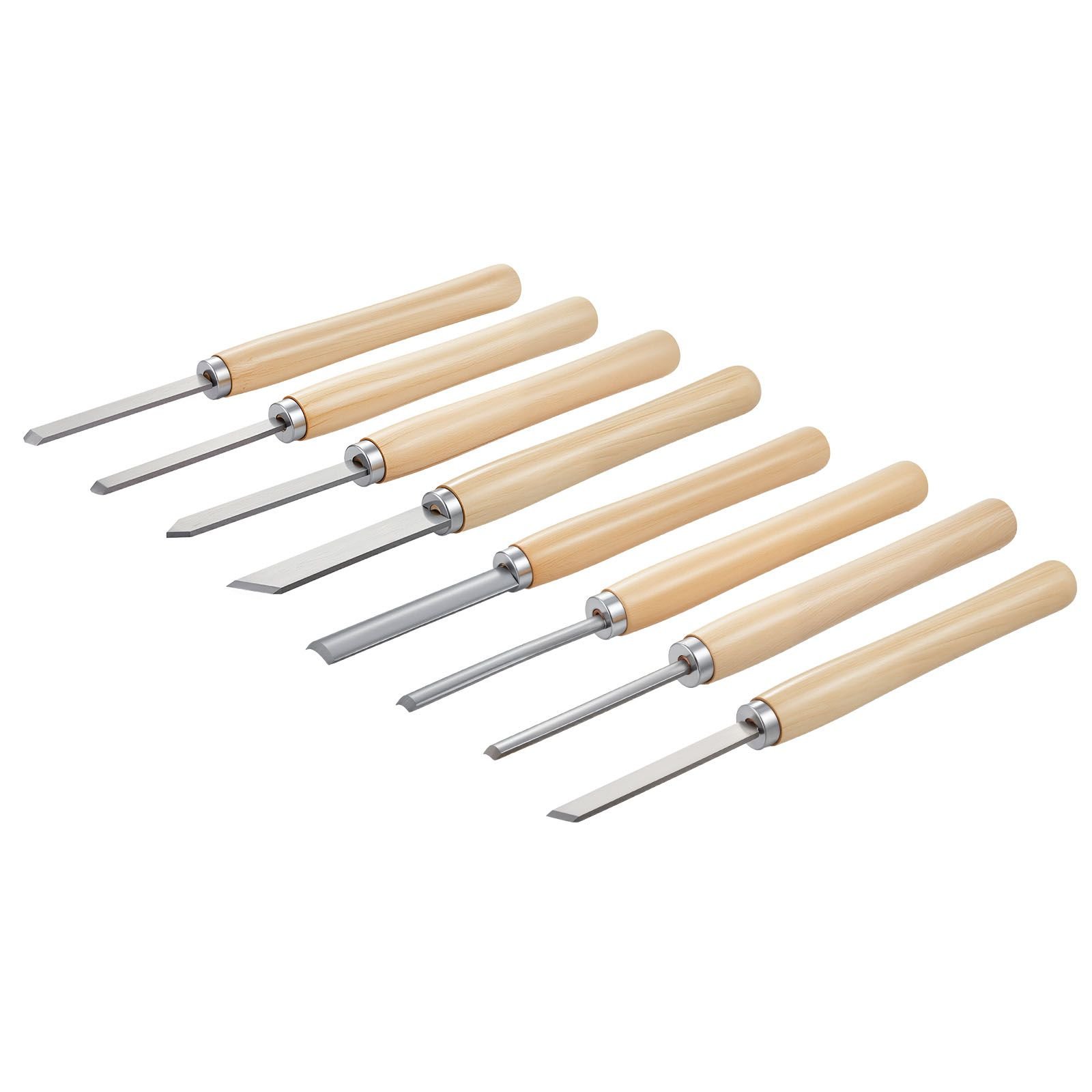 wood lathe turning tool set, 8pcs, lathe chisel set with carbon steel blade, 2 skew, 1 spear point, 1 parting, 1 round nose, 3 gouge tools, 1 oxford bag, for beginners, hobbyists, professionals