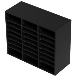 wood literature organizer, 24 compartments, file sorter with removable shelves, mailboxes slot for office home classroom mailrooms organization, epa certified, black
