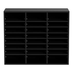 wood literature organizer, 24 compartments, file sorter with removable shelves, mailboxes slot for office home classroom mailrooms organization, epa certified, black