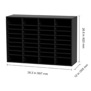 wood literature organizer, 36 compartments, file sorter with removable shelves, mailboxes slot for office home classroom mailrooms organization, epa certified, black