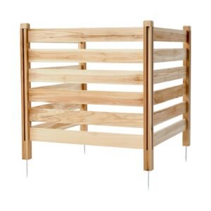 Wood Privacy Fence, 38" W x 36" L, 3 Panel Slatted Air Conditioner Fence Screen, Pool Equipment Enclosure with Metal Stakes, Easy DIY Installation, Outdoor Trash Can Hider for Garden Decoration