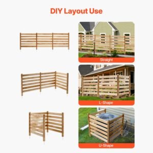 wood privacy fence, 38" w x 36" l, 3 panel slatted air conditioner fence screen, pool equipment enclosure with metal stakes, easy diy installation, outdoor trash can hider for garden decoration
