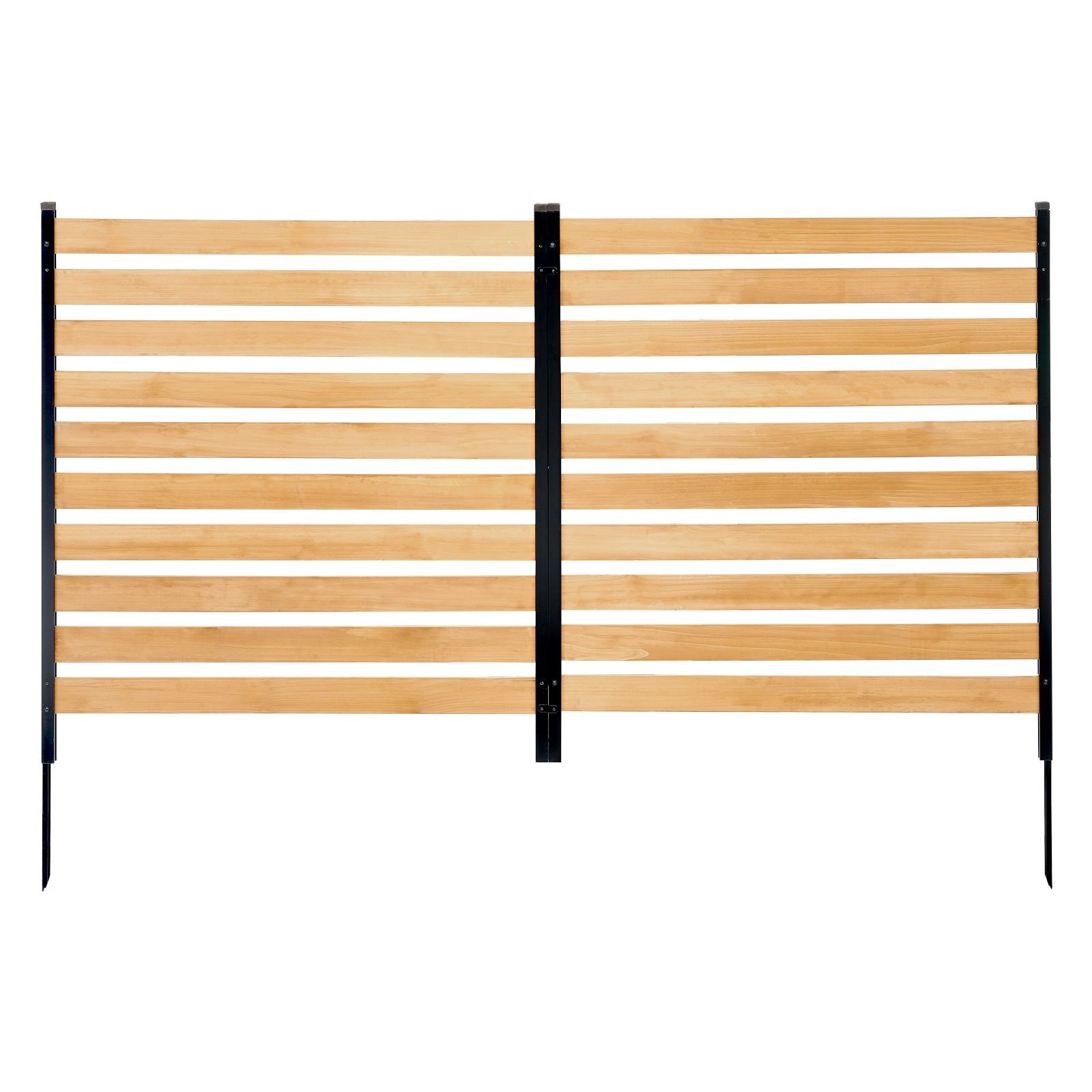 wood privacy fence, 38" w x 42" l, 2 panel slatted air conditioner fence screen, pool equipment enclosure with metal stakes, easy diy installation, outdoor trash can hider for garden decoration