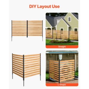 wood privacy fence, 38" w x 42" l, 2 panel slatted air conditioner fence screen, pool equipment enclosure with metal stakes, easy diy installation, outdoor trash can hider for garden decoration