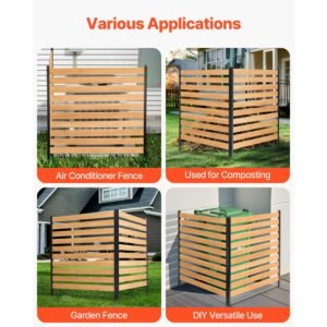 wood privacy fence, 38" w x 42" l, 2 panel slatted air conditioner fence screen, pool equipment enclosure with metal stakes, easy diy installation, outdoor trash can hider for garden decoration