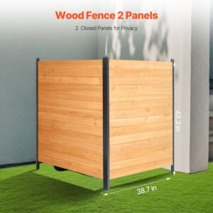 wood privacy fence, 38" w x 42" l, 2 panel solid air conditioner fence screen, pool equipment enclosure with metal stakes, easy diy installation, outdoor trash can hider for garden decoration