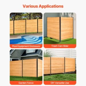 wood privacy fence, 38" w x 42" l, 2 panel solid air conditioner fence screen, pool equipment enclosure with metal stakes, easy diy installation, outdoor trash can hider for garden decoration