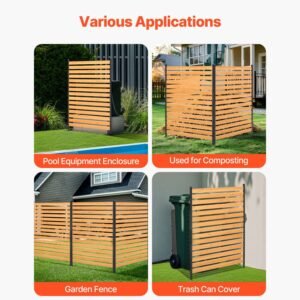 wood privacy fence, 39" w x 61" l, 1 panel air conditioner fence screen, pool equipment enclosure with metal stakes, easy diy installation, outdoor trash can hider for garden decoration