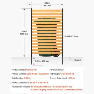 wood privacy fence, 39" w x 61" l, 1 panel air conditioner fence screen, pool equipment enclosure with metal stakes, easy diy installation, outdoor trash can hider for garden decoration