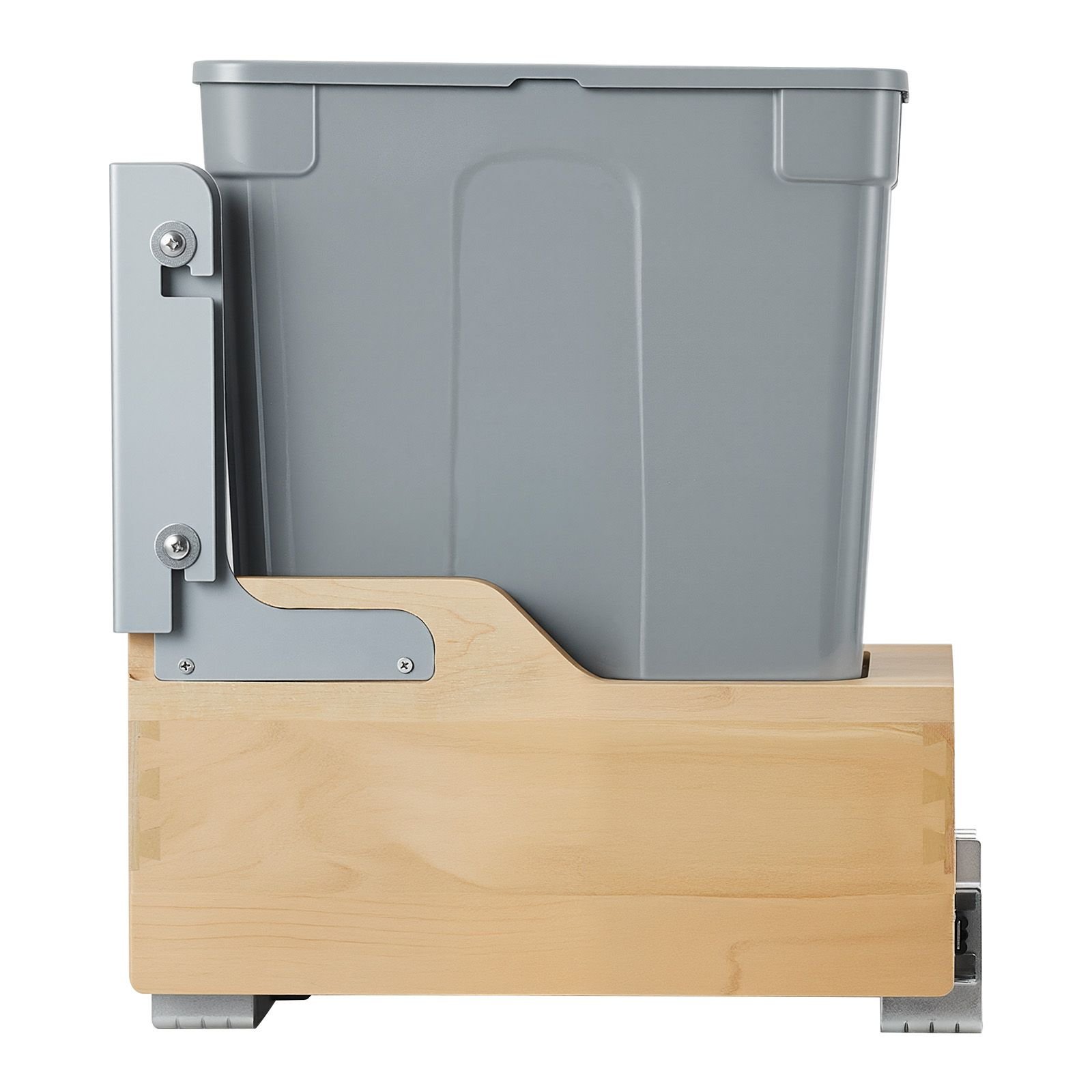 wood pullout trash can for kitchen cabinets, 35 qt garbage waste recycling bin, under mount waste container, with heavy duty metal soft close sliding system, door kit, for sink, under counter