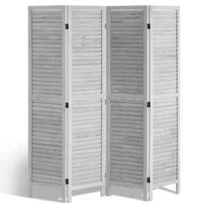 Wood Room Divider, 4 Panel Folding Privacy Screen, 66.9 Inches Tall Indoor Wooden Partition, Portable Decoration Screen, for Room Separation, Home, Office, Restaurant & Bedroom (Light Grey)