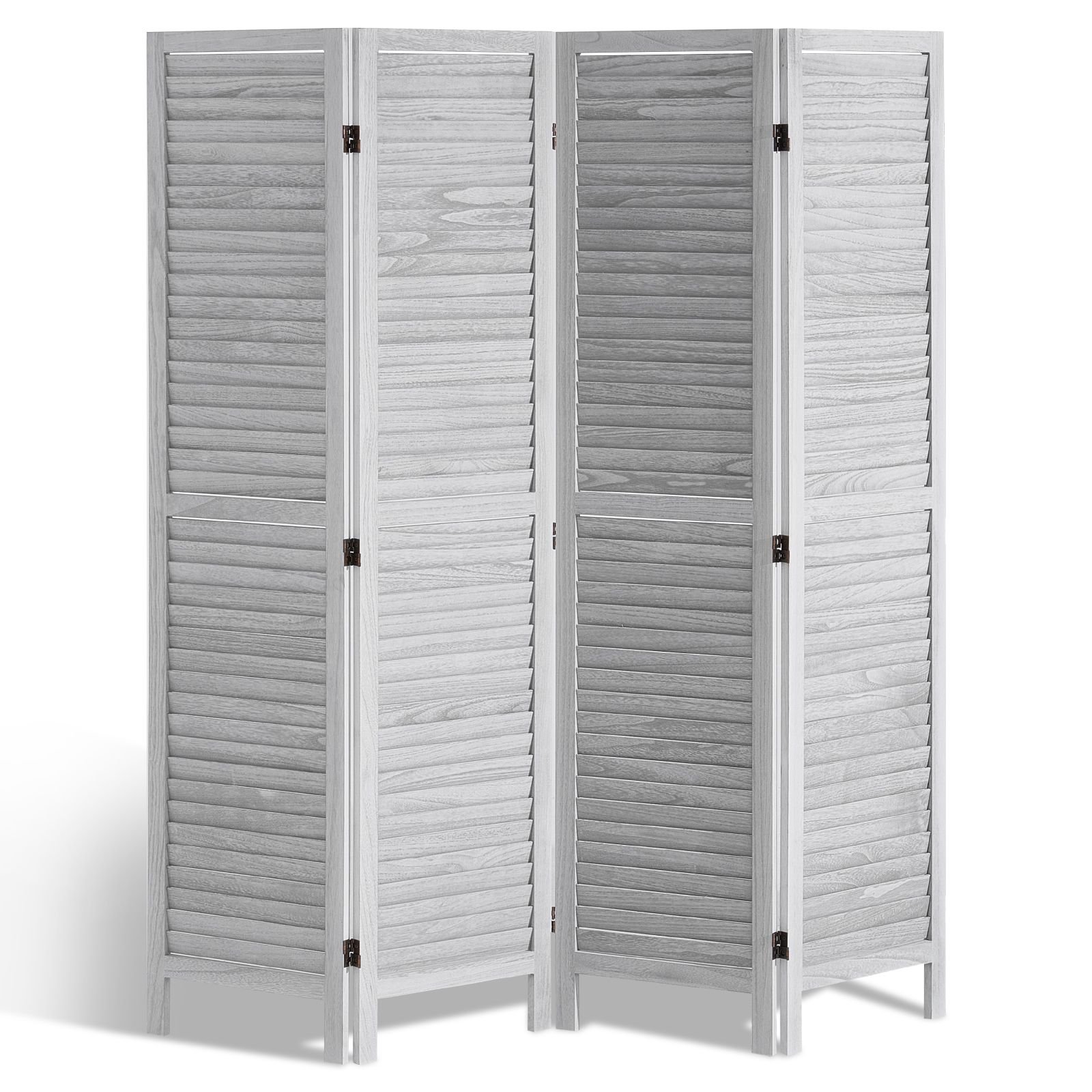 wood room divider, 4 panel folding privacy screen, 66.9 inches tall indoor wooden partition, portable decoration screen, for room separation, home, office, restaurant & bedroom (light grey)