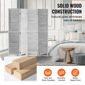 wood room divider, 4 panel folding privacy screen, 66.9 inches tall indoor wooden partition, portable decoration screen, for room separation, home, office, restaurant & bedroom (light grey)
