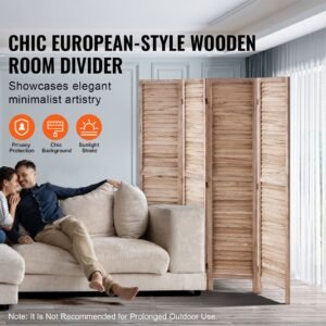 wood room divider, 4 panel wood folding privacy screen, 66.9 inches tall indoor louvered wooden partition, portable decoration screen, for room separation, home, office, restaurant & bedroom