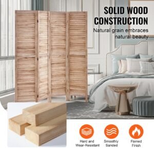 wood room divider, 4 panel wood folding privacy screen, 66.9 inches tall indoor louvered wooden partition, portable decoration screen, for room separation, home, office, restaurant & bedroom