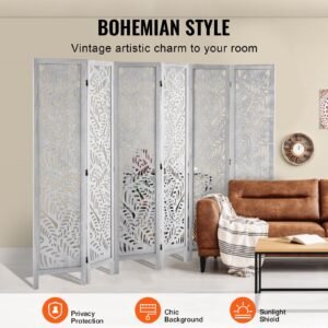 wood room divider, 6 panel wood folding privacy screen, 66.9 inches tall indoor carved partition divider, portable decoration screen, for room separation, home, office, restaurant & bedroom