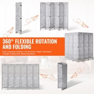 wood room divider, 6 panel wood folding privacy screen, 66.9 inches tall indoor carved partition divider, portable decoration screen, for room separation, home, office, restaurant & bedroom