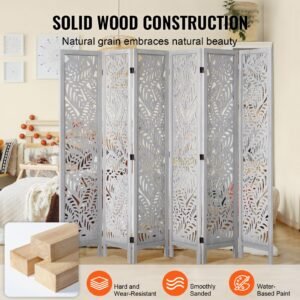 wood room divider, 6 panel wood folding privacy screen, 66.9 inches tall indoor carved partition divider, portable decoration screen, for room separation, home, office, restaurant & bedroom