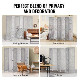 wood room divider, 6 panel wood folding privacy screen, 66.9 inches tall indoor carved partition divider, portable decoration screen, for room separation, home, office, restaurant & bedroom