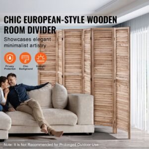 wood room divider, 6 panel wood folding privacy screen, 66.9 inches tall indoor louvered partition divider, portable decoration screen, for room separation, home, office, restaurant & bedroom