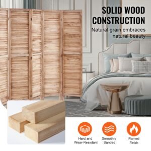 wood room divider, 6 panel wood folding privacy screen, 66.9 inches tall indoor louvered partition divider, portable decoration screen, for room separation, home, office, restaurant & bedroom