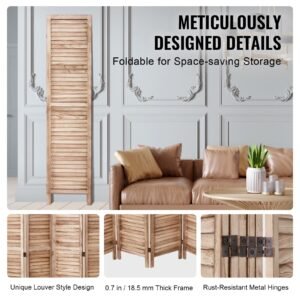 wood room divider, 6 panel wood folding privacy screen, 66.9 inches tall indoor louvered partition divider, portable decoration screen, for room separation, home, office, restaurant & bedroom