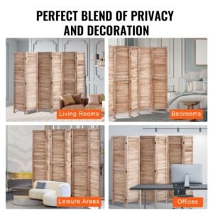 wood room divider, 6 panel wood folding privacy screen, 66.9 inches tall indoor louvered partition divider, portable decoration screen, for room separation, home, office, restaurant & bedroom