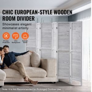 wood room divider, 6 panel wood folding privacy screen, 66.9 inches tall indoor louvered wooden partition, portable decoration screen, for room separation, home, office, restaurant & bedroom