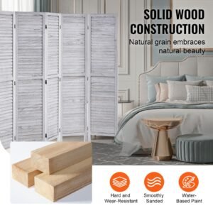 wood room divider, 6 panel wood folding privacy screen, 66.9 inches tall indoor louvered wooden partition, portable decoration screen, for room separation, home, office, restaurant & bedroom