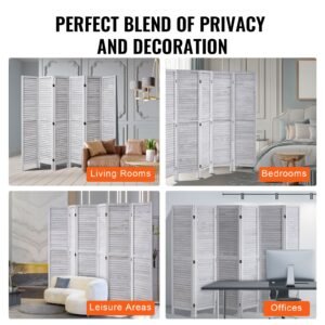 wood room divider, 6 panel wood folding privacy screen, 66.9 inches tall indoor louvered wooden partition, portable decoration screen, for room separation, home, office, restaurant & bedroom