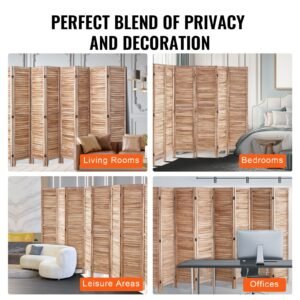wood room divider, 8 panel wood folding privacy screen, 66.9 inches tall indoor louvered partition divider, portable decoration screen, for room separation, home, office, restaurant & bedroom