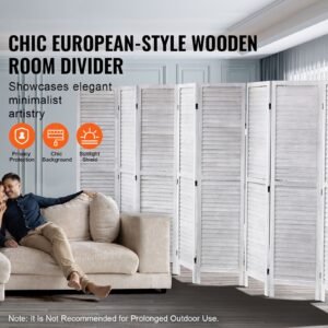 wood room divider, 8 panel wood folding privacy screen, 66.9 inches tall indoor louvered wooden partition, portable decoration screen, for room separation, home, office, restaurant & bedroom