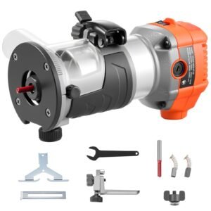 Wood Router, 1 HP 710W, Variable Speed Palm Router Tool with Soft Start, Compact Wood Edge Trimmer with Fixed Base & 1/4-Inch Collet, Dust Hood, for Woodworking, Trimming, DIY Projects, Corded