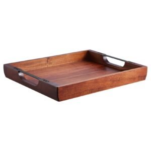 wood serving tray, acacia wooden tray board with handles, decorative rustic serving trays platter, ideal for breakfast in bed, lunch, kitchen, living room, ottoman, coffee table, party, couch
