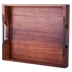 wood serving tray, acacia wooden tray board with handles, decorative rustic serving trays platter, ideal for breakfast in bed, lunch, kitchen, living room, ottoman, coffee table, party, couch