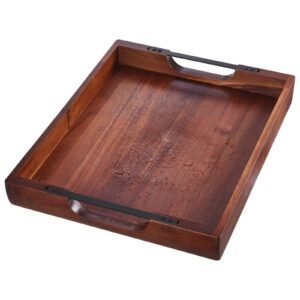 Wood Serving Tray, Acacia Wooden Tray Board with Handles, Decorative Rustic Serving Trays Platter, Ideal for Breakfast in Bed, Lunch, Kitchen, Living Room, Ottoman, Coffee Table, Party, Couch