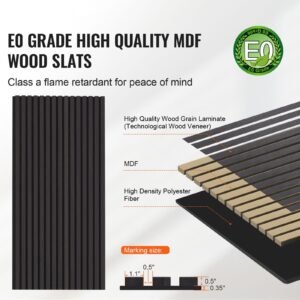 wood slat acoustic panels, 23.6 x 47.2 inch, mdf accent wooden wall panels for modern interior wall decor, faux wood wall board panels for noise reduction, black oak