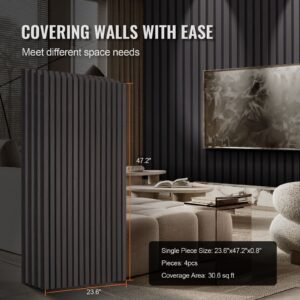 wood slat acoustic panels, 23.6 x 47.2 inch, mdf accent wooden wall panels for modern interior wall decor, faux wood wall board panels for noise reduction, black oak
