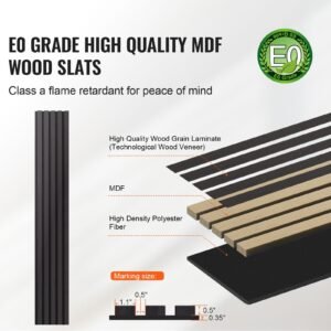 wood slat acoustic panels, 7.9 x 94.5 inch, mdf accent wooden wall panels for modern interior wall decor, faux wood wall board panels for noise reduction, black oak