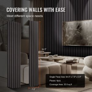 wood slat acoustic panels, 7.9 x 94.5 inch, mdf accent wooden wall panels for modern interior wall decor, faux wood wall board panels for noise reduction, black oak